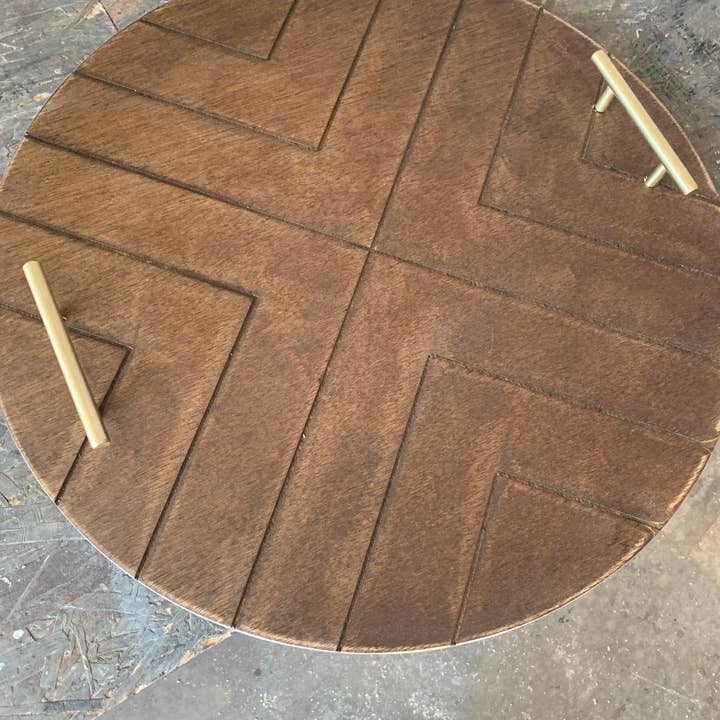 Grace Graffiti - Wholesale Serving Tray - Engraved Chevron Wooden Tray with Mod Gold Handles1