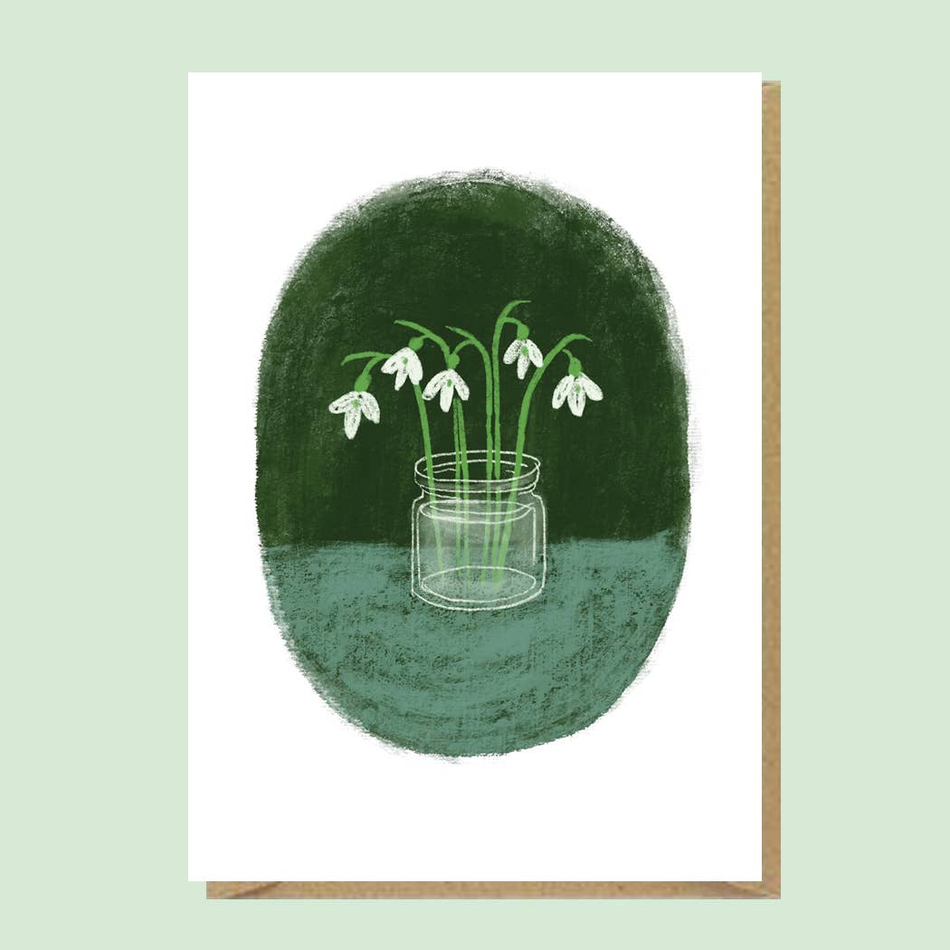 Juliet Thomas Doodles - Wholesale Everyday Greeting Card - Snowdrops in  a jar, A6 greetings card1