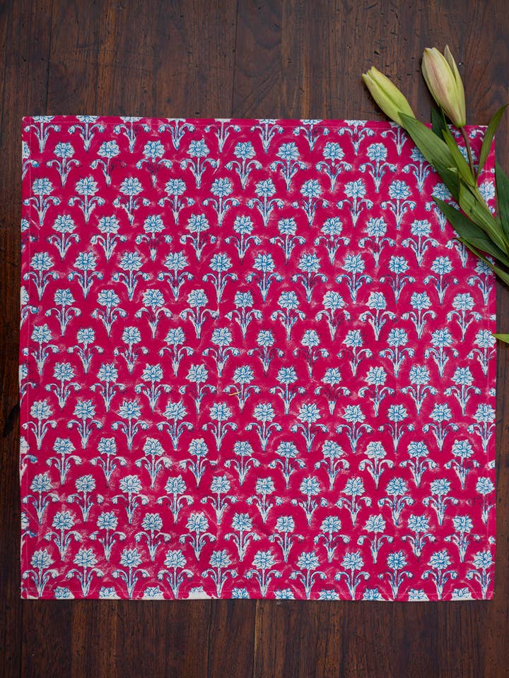 Sariska Red block print Napkin NEW for wholesale by Handprint