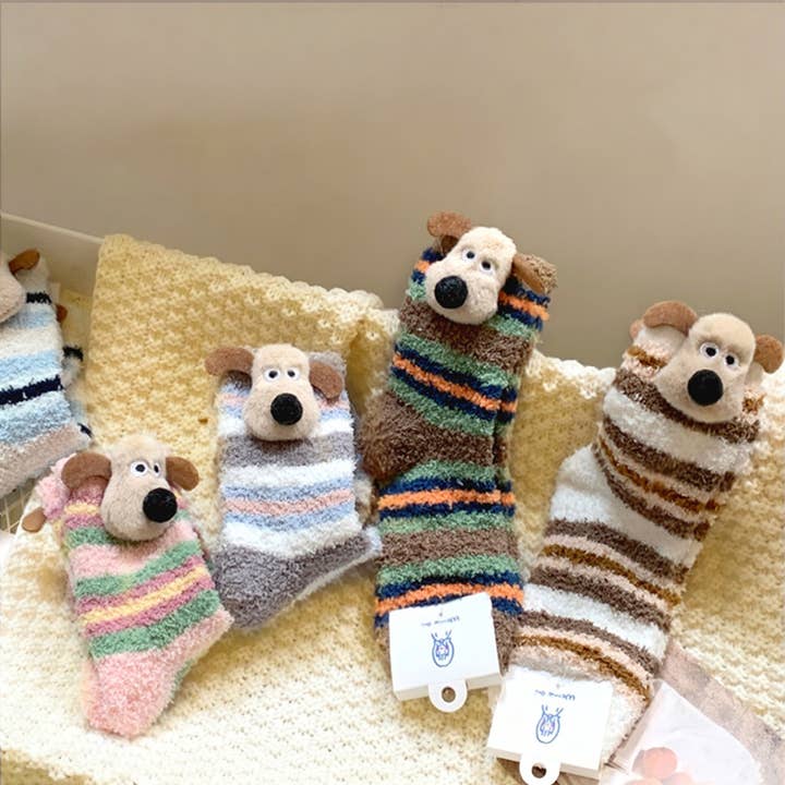 Cute Puppy Fleece 3D Slouchy Floor Socks_CWMS03223 for wholesale by ACCITY