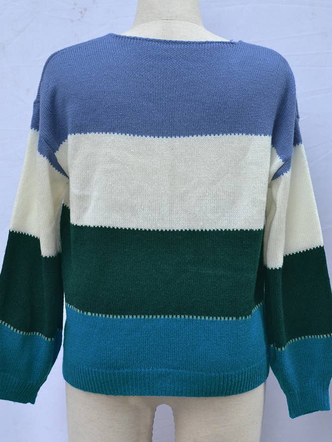 UNISHE - Wholesale Knit Sweater - Women's - Loose Color Block Pullover Knitting Sweater TOPW14862