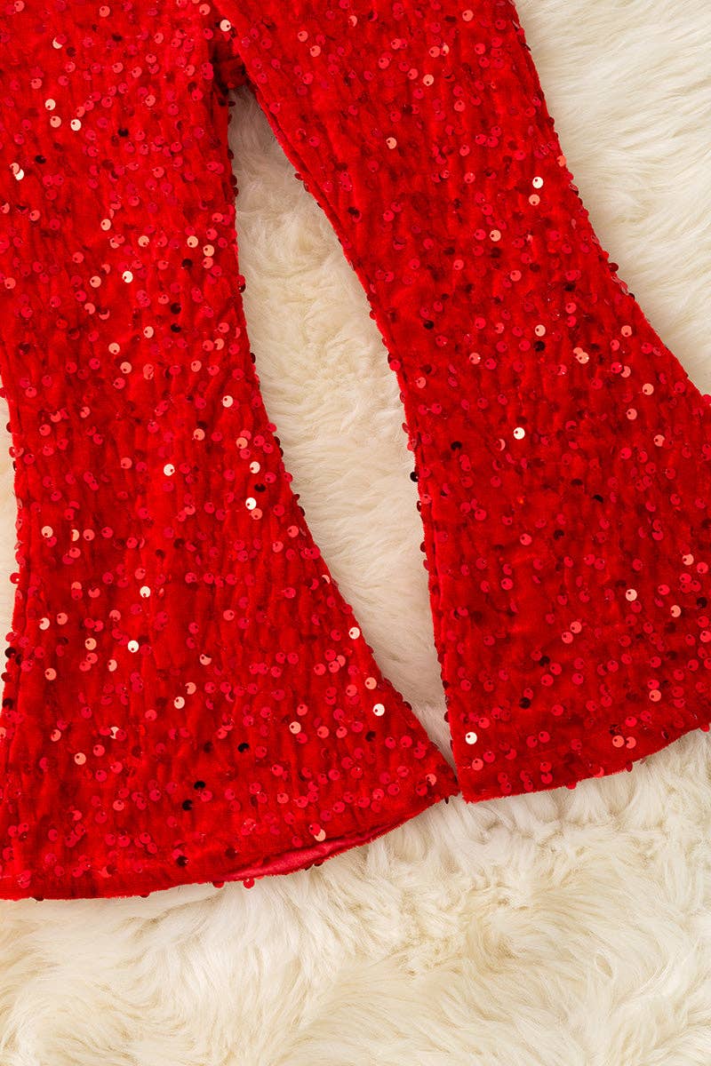 Kids Charm Online - Vente Pantalon – enfant - Cloches à sequins rouges avec ceinture élastique. PNG50113007 AMY2
