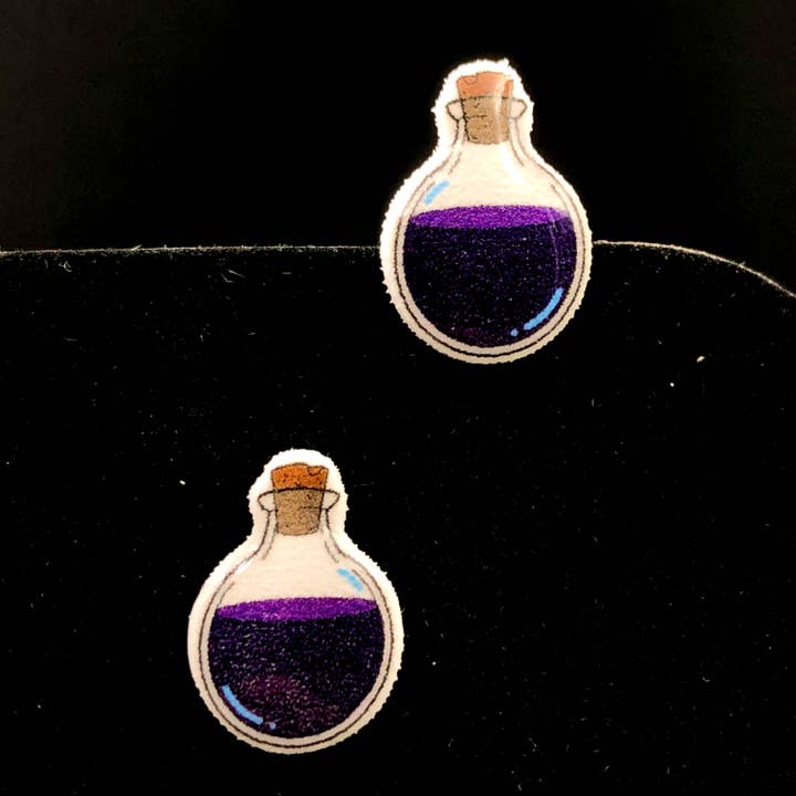 Ravenridge Hidden - Wholesale Stud/Post Earrings - Potion Bottle Purple "Prosperity/Fortune" Earrings1