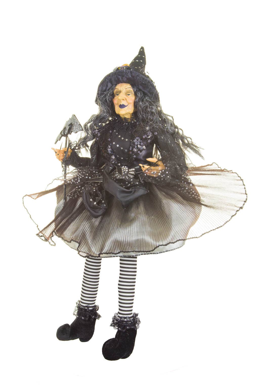 Starlight Collection - Wholesale Decorative figurine - Black/grayish Silver Smiling Witch with Masquerade Mask0