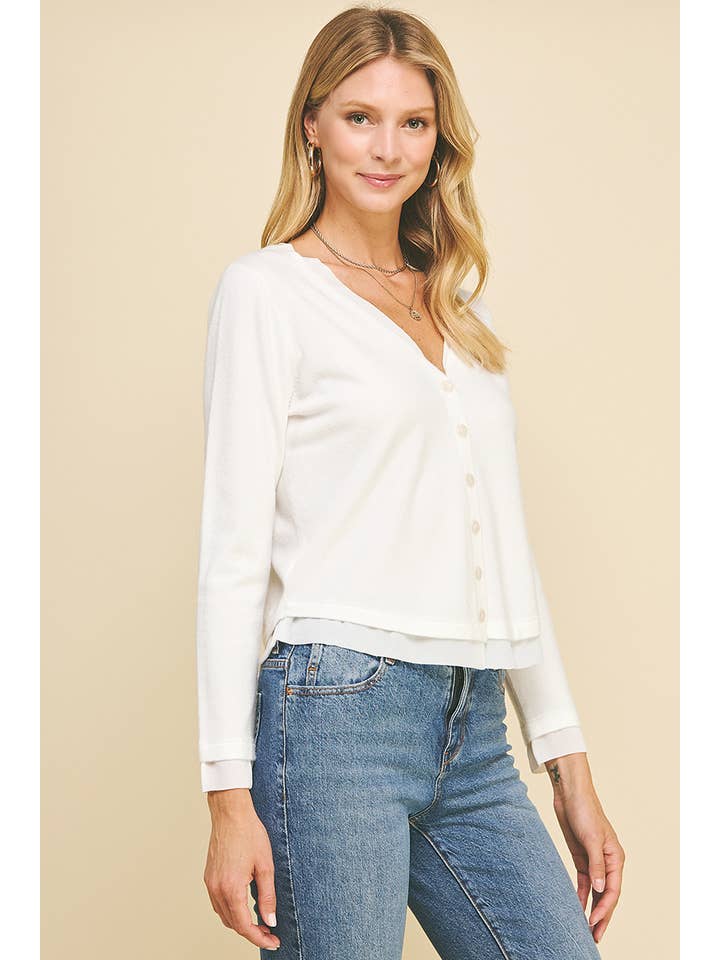 PINCH - Wholesale Knit Top - Women's - V-NECK WOVEN COMBO CARDIGAN TOP - 5831W20