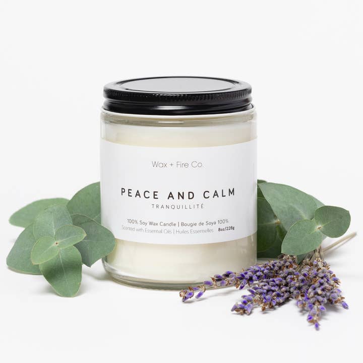 Peace and Calm 8oz Soy Candle for wholesale by Wax and Fire Co.