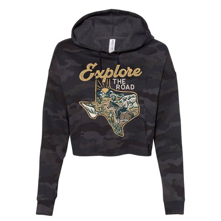 Sweat à capuche court Explore the Road Texas pour la vente par State Bliss