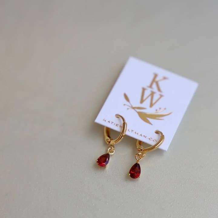 Katie Waltman Jewelry - Wholesale Huggie Earrings - BIRTHSTONE TEARDROP HUGGIE EARRINGS