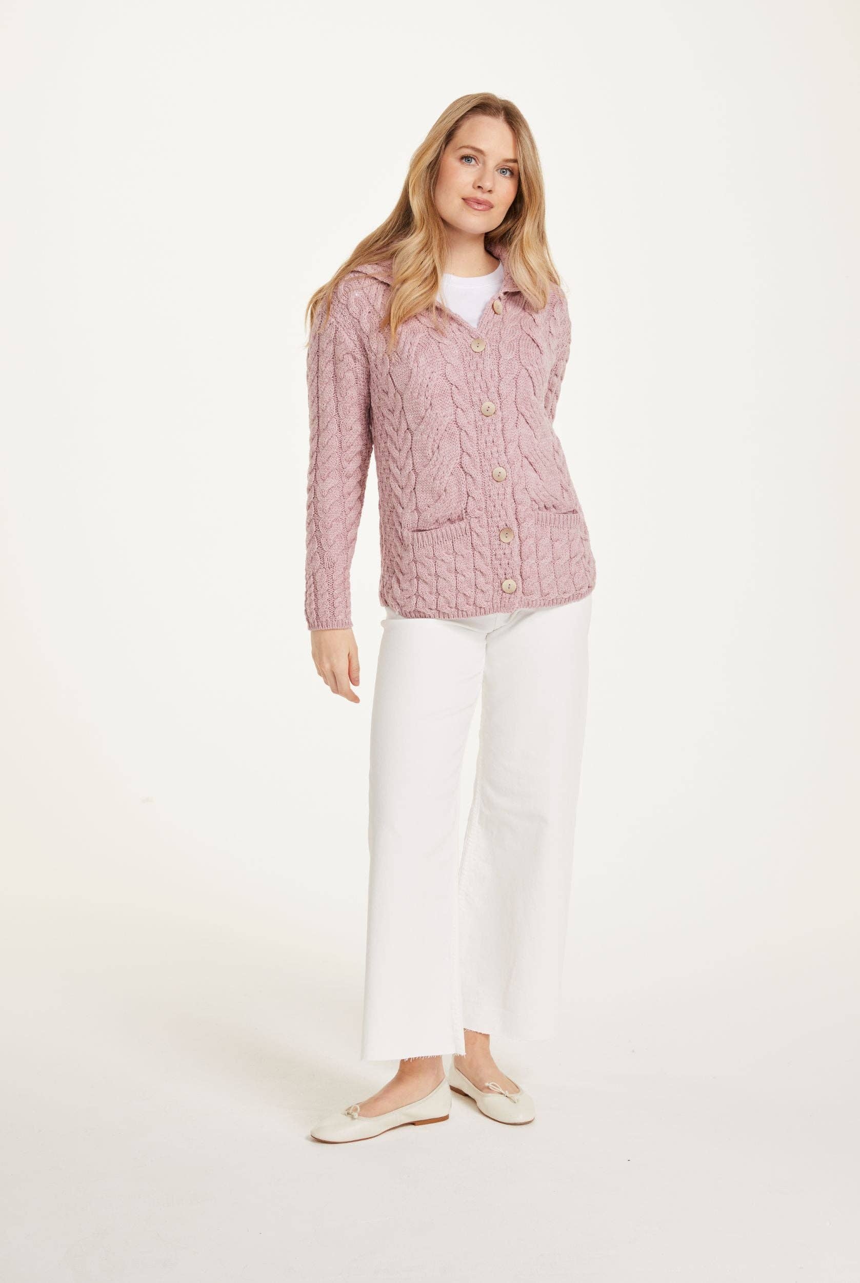 Aran Woollen Mills - Wholesale Cardigan - Women's - Belcarra Ladies Aran Cardigan - Blush Pink1