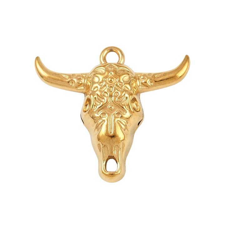 18k Gold PVD Stainless Steel Bullhead Charm for wholesale by Love, Paige Designs