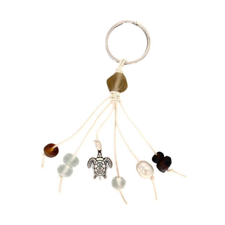 Recycled Sea Glass Beach Glass Keychain Pearl and Turtle for wholesale by Maka Imports