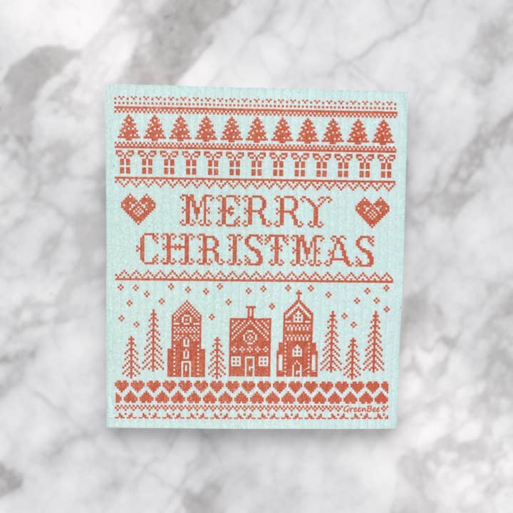 Green Bee Tea Towels - Wholesale Dishcloth - Merry Christmas Cross Stitch | Kitchen Cloth | Swedish Cloth2