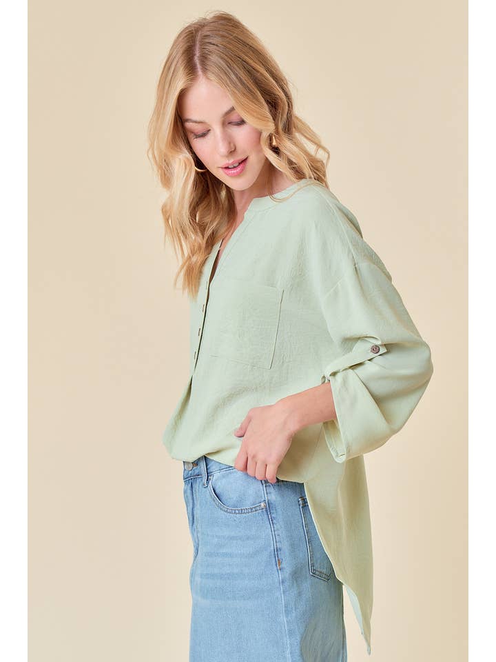 Doe and Rae - Wholesale Tunic - Women's - HALF BUTTON HI-LO BLOUSE - 43942T5