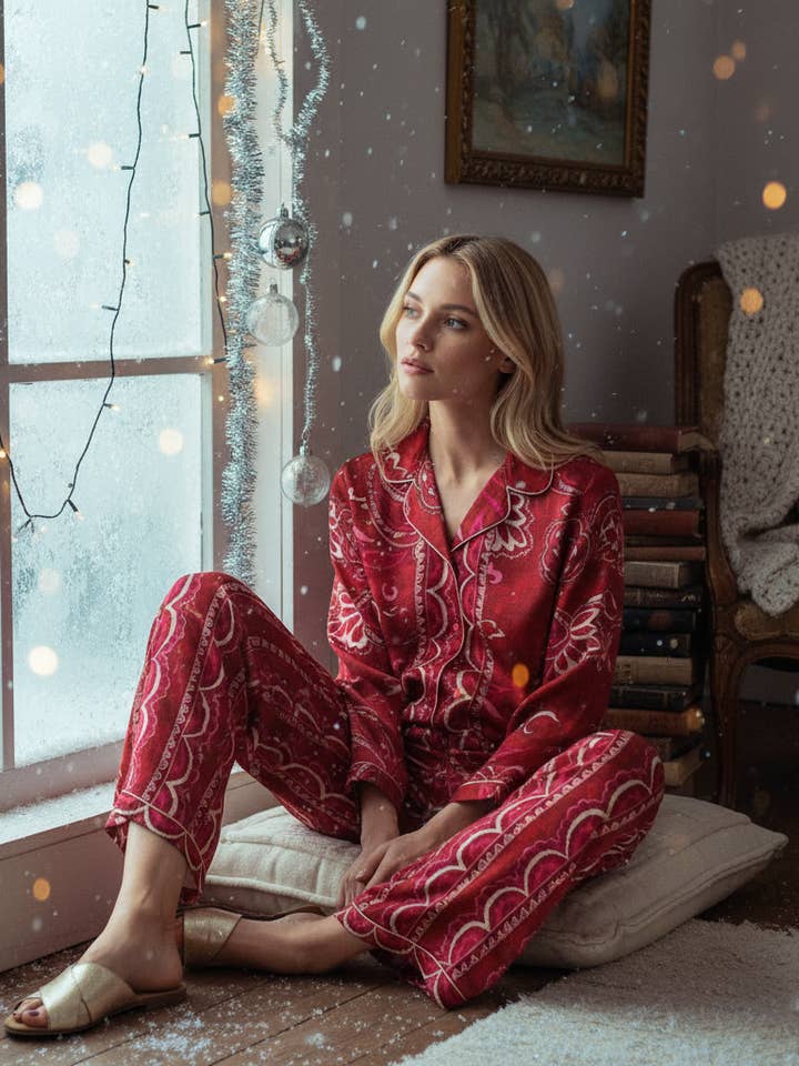 CHERRY TRAJI ZACHTE PYJAMA SET voor wholesale door Tolani