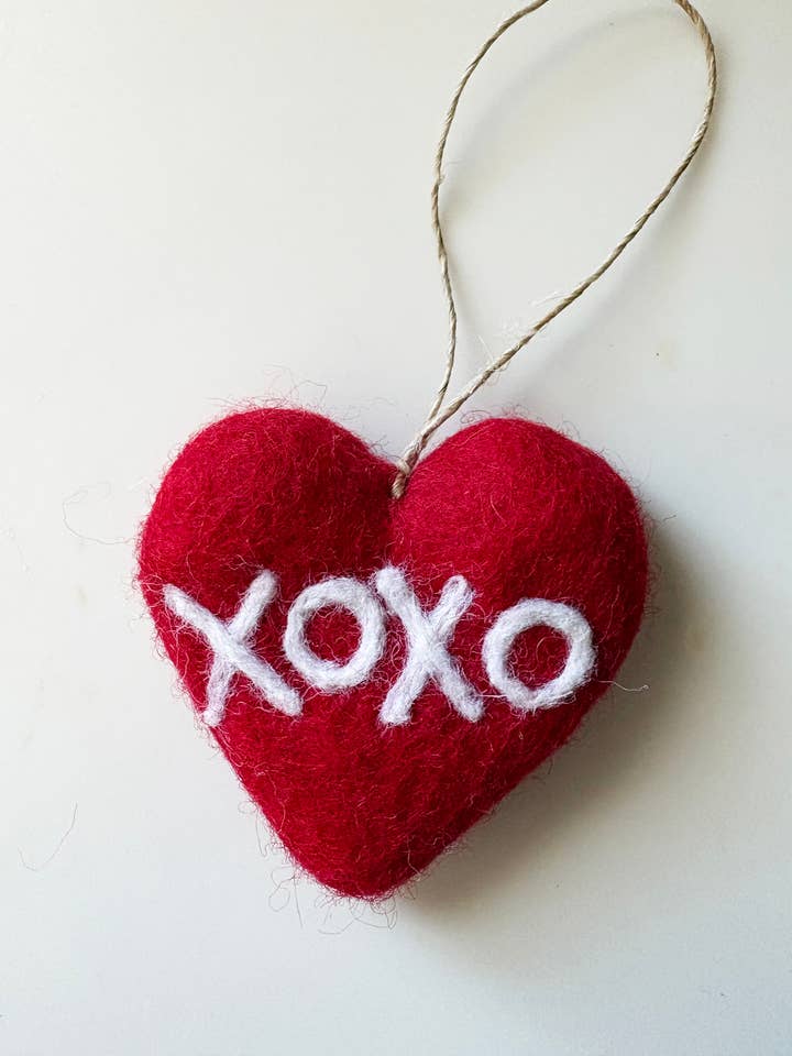 Handmade Felt "XOXO" Heart Ornament for wholesale by cerruti home