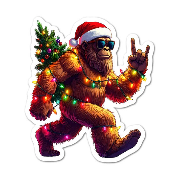 Bigfoot Sasquatch Weihnachtslichter Wasserdichter Aufkleber für den Großhandel von Lyrical River Designs