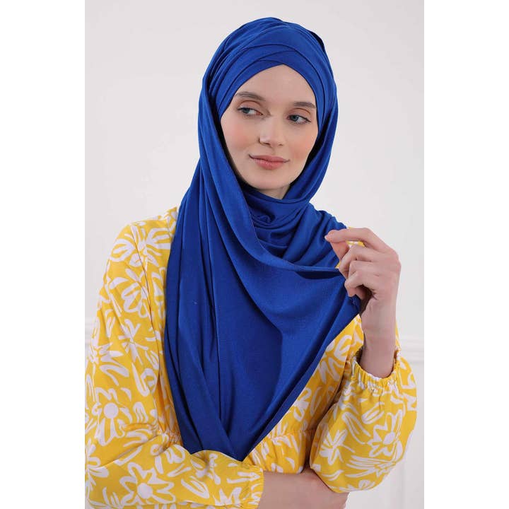 Aisha's Design - Wholesale Hijab - Women's - Comfortable Cross Stitched Jersey Shawl Practical Cotton Hijab for Women, Front Cross-Stitched Shirred Jersey Hijab Shawl,CPS-4573