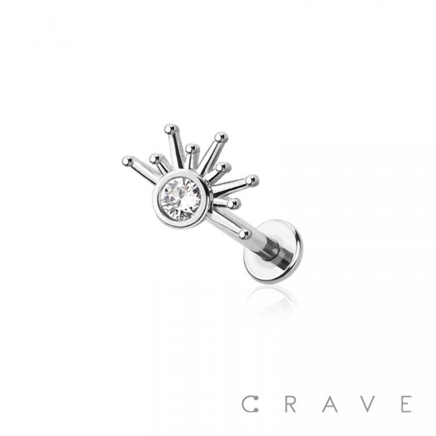 CRAVE - Vendita all'ingrosso Orecchini singoli - Labret a mezza stella con gemma filettato internamente in acciaio chirurgico 316L3