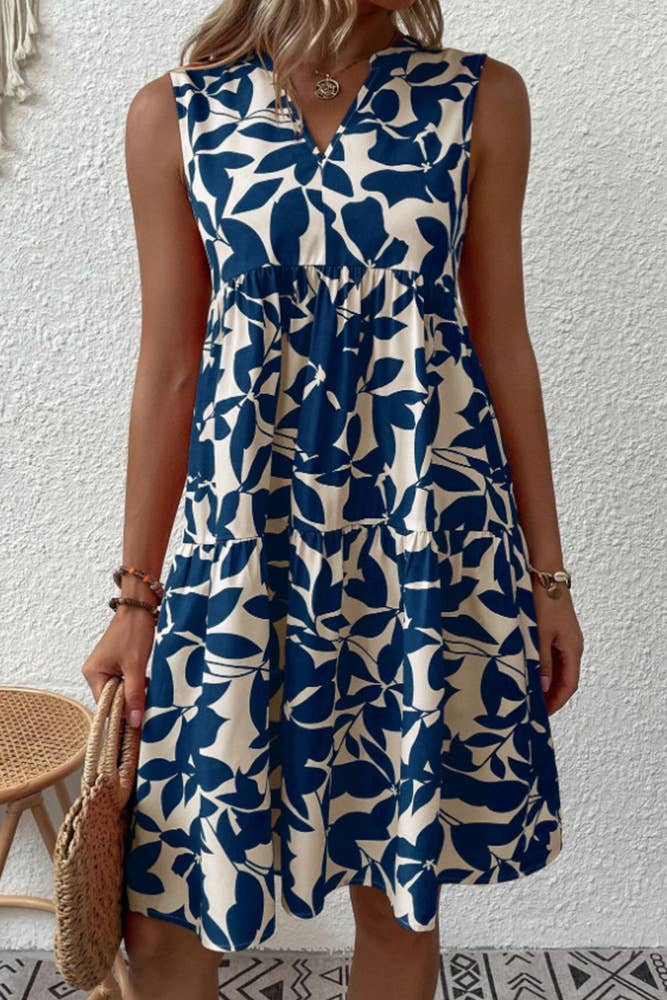 UNISHE – Großhandel Kleid – Damen – Ärmelloses Spleißkleid mit V-Ausschnitt und Blumendruck ZZKF7645