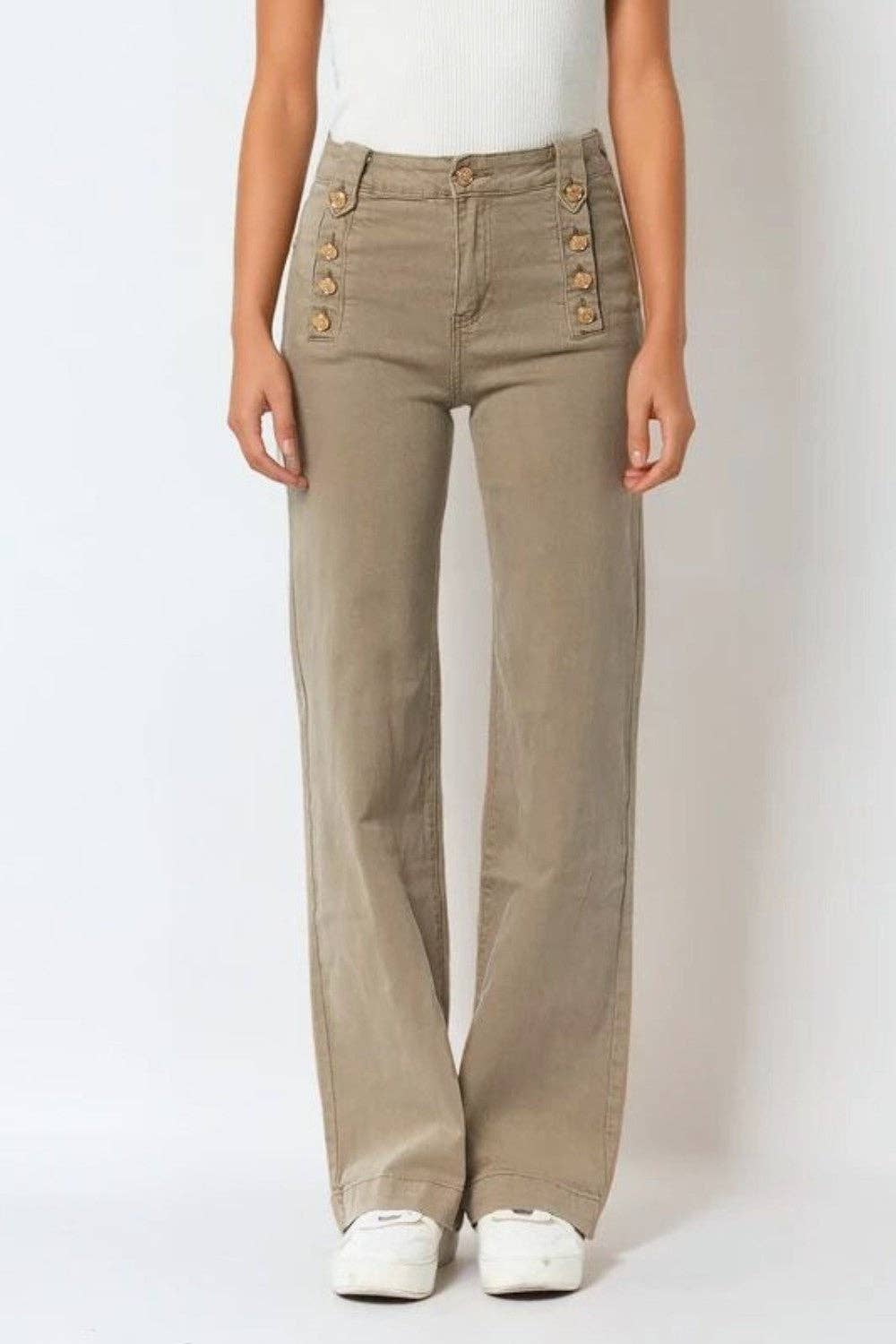 Straight Jeans With Gold Buttons At the Side in beige for wholesale on Faire2