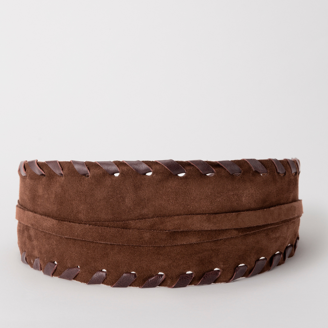 JUAN·JO GALLERY      (Leather Gallery, SCP) – wholesale Belt – Women's – Dark Brown Suede Obi Belt Boho Style - Fall 2025 1