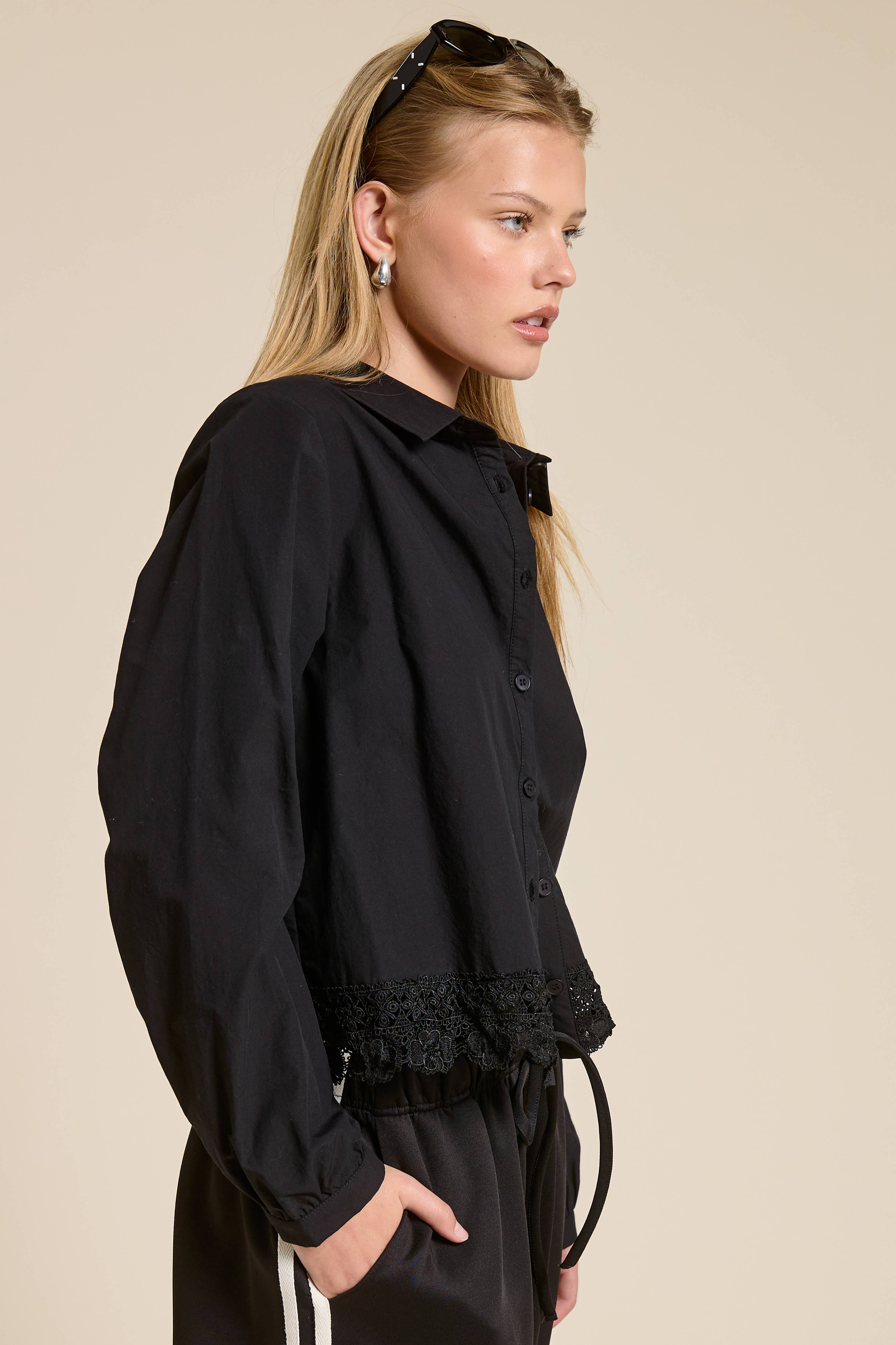 Mimosa - Wholesale Button Down Shirt - Women's - Embroidered Hem Button Down Blouse2