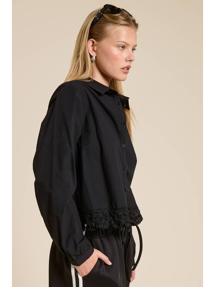 Mimosa - Wholesale Button Down Shirt - Women's - Embroidered Hem Button Down Blouse2