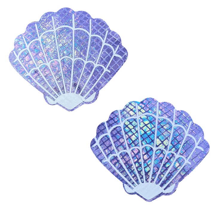 Couvre-tétons holographique en forme de sirène en nacre violette pour la vente par Neva Nude