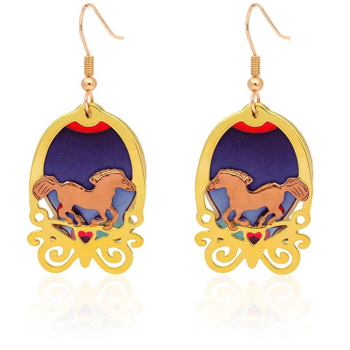 Orecchini a forma di cavallo colorati 3D SC 35 intagliati per la vendita all'ingrosso da parte di COPPER ARTS INC.