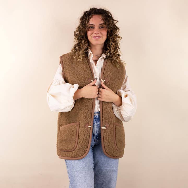 Moonrise - Wholesale Outerwear Vest - Women's - Women's Wool Jacket with brown button