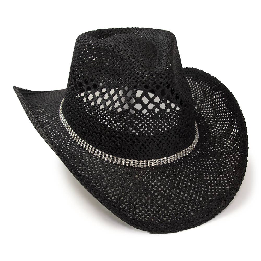 Western Express - Vendita all'ingrosso Cappello da cowboy - Donna - Cappello da Cowboy Nero Intrecciato con Fascia di Strass1