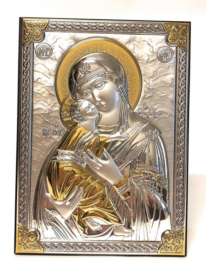 Madonna av ömhet Ikon Bild i Silver cm. 13x18 för wholesale av Costa Articoli Religiosi