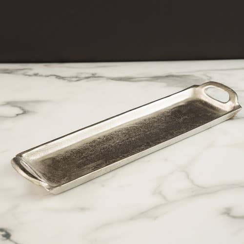 India Handicrafts Inc - Wholesale Decorative Tray - Textured Slim Rectangule Aluminum Handle Tray1