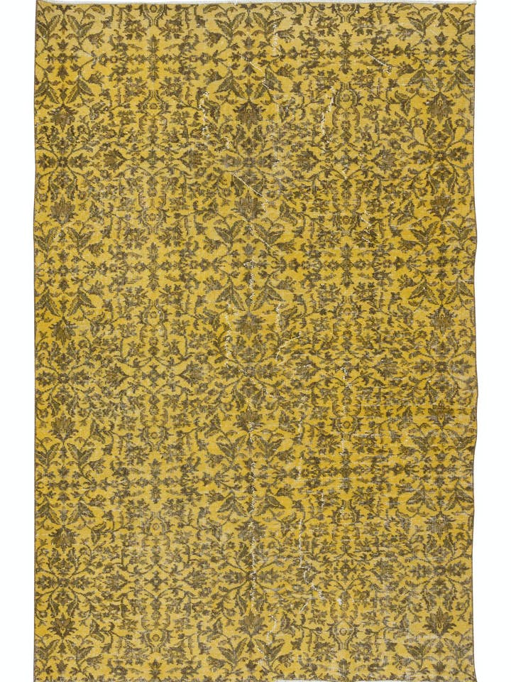 6x9 Ft håndlavet tæppe med brune blomster og gul baggrund for engroshandel hos Rug Specialist LLC.