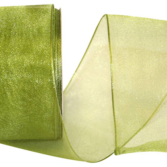 Elegant Woven Sheer Wired Edge, Moss, 2-1/2 In, 25 Yards for wholesale by RELIANT RIBBON