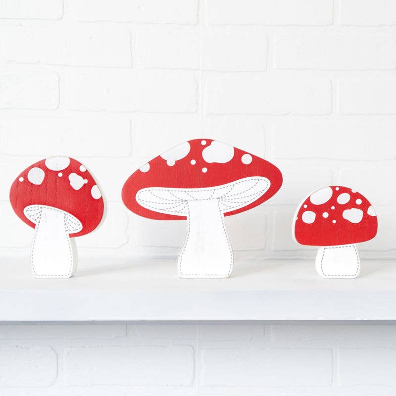 Devanie At Home (Formerly Adams & Co.) - Wholesale Decorative Tabletop Object - 45154 - 7x6 chunky wd shp set/3 (MUSHROOMS) PIXIE CLEARANCE1