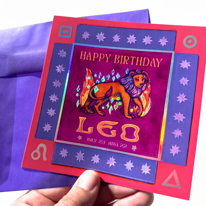 Foil Zodiac Birthday Card- Leo for wholesale by Guided Hand Studio