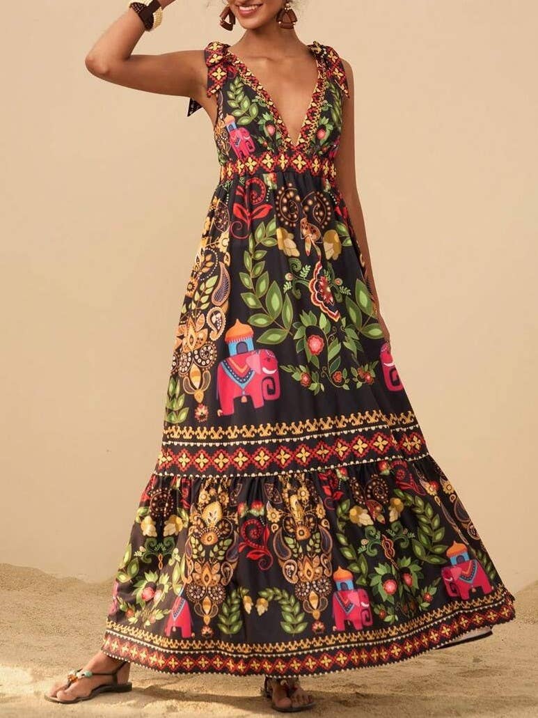 Rosa Clothing - Wholesale Dress - Women's - straps shoulder Tropical Floral print resort maxi dress11