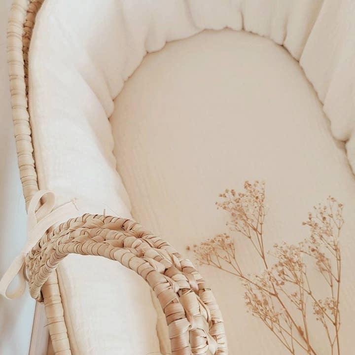 Les p'tites Merveilles de Bérénice - Wholesale Bassinet - Baby - Baby bassinet and complete lining in ecru organic cotton double gauze