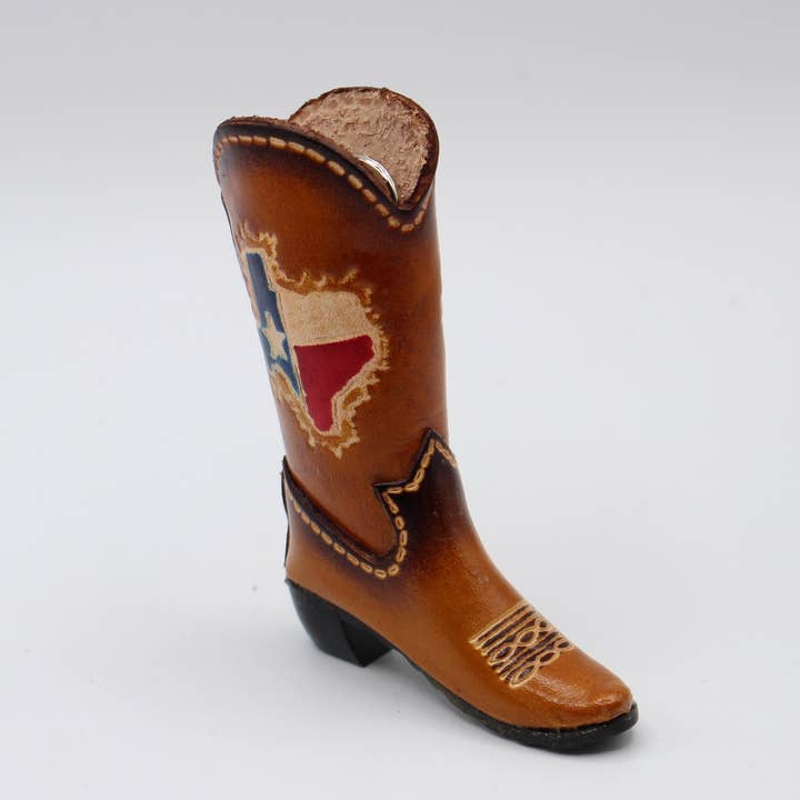 leather cowboy boot key chain with Texas map for wholesale by Sunflower Handmade leather inc