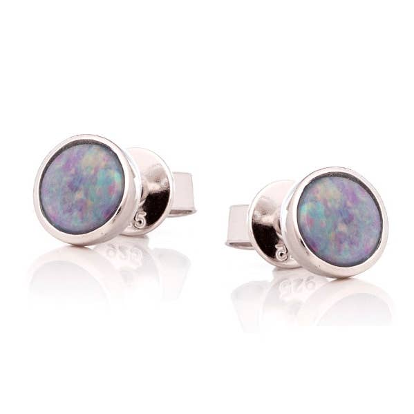 Stud örhängen med blå opal, rund dublett, sterlingsilver för wholesale av OPALOOK France