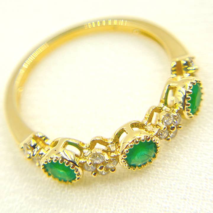 Yellow 14K Solid Gold Diamond and Emerald Ring. RAC01373EM for wholesale on Faire2