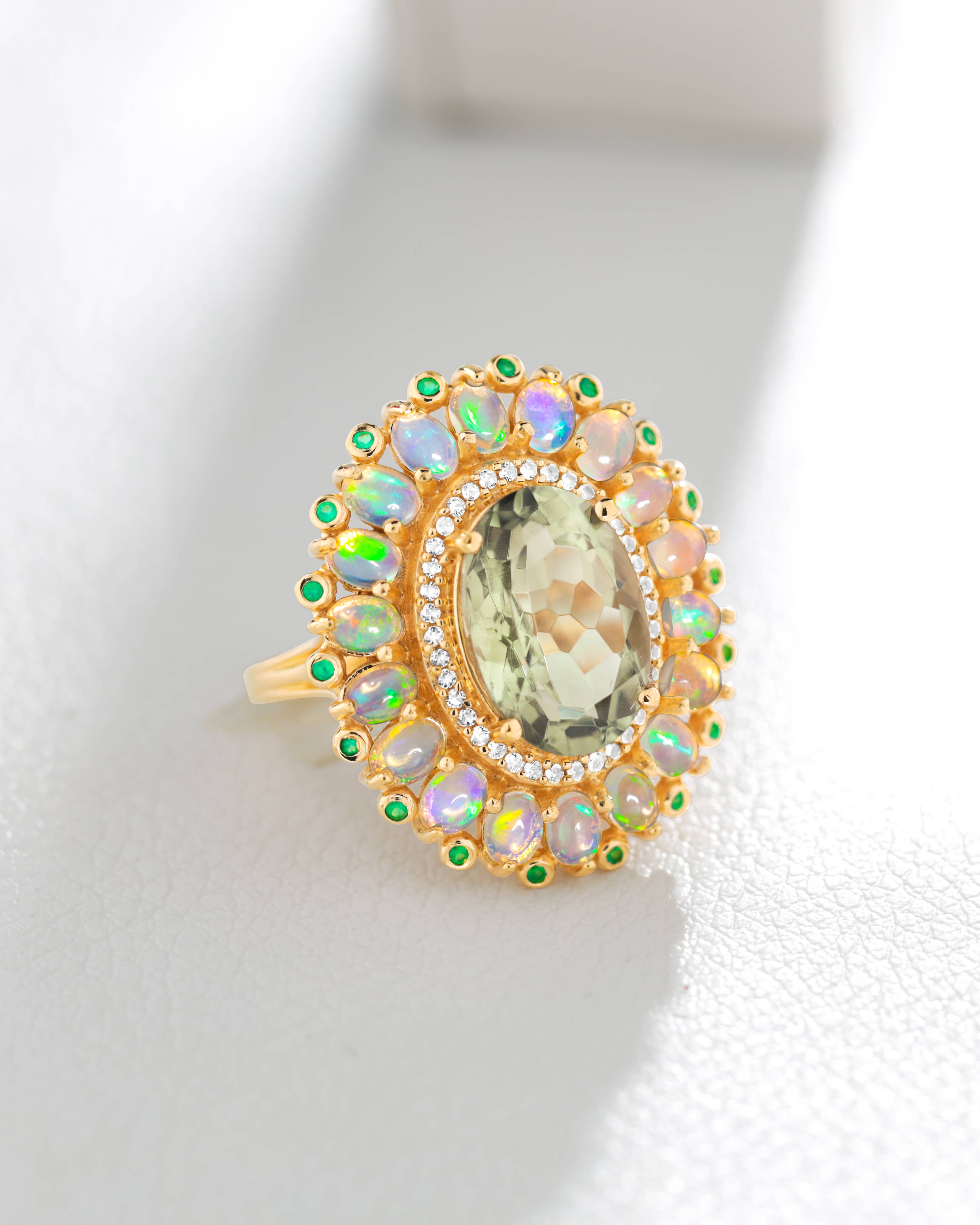 Tiramisu – wholesale Cocktail/statement ring – Gold Plated Over Green Amethyst Ethiopian Opal Cocktail Ring1