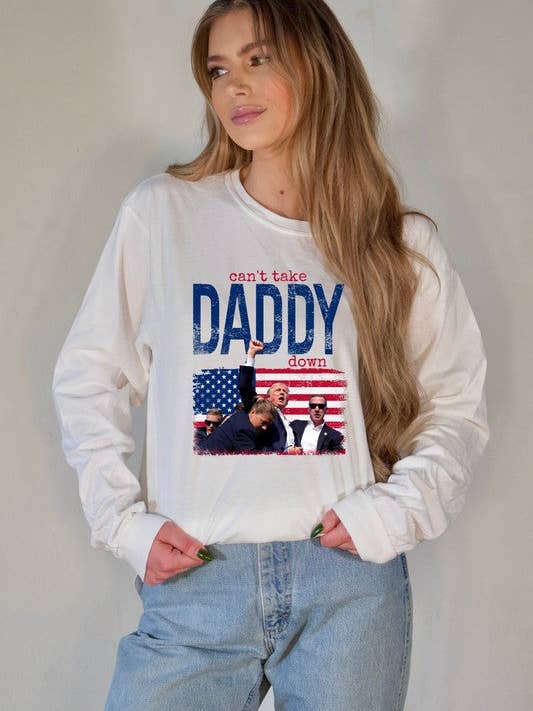 Can't Take Daddy Down Trump Graphic Long Sleeve Plus Size Shirt for wholesale by The Right Side Jewelry