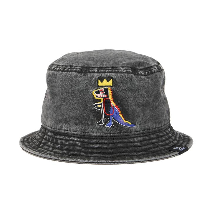 Basquiat “Pez Dispenser” Embroidered Denim Bucket Hat for wholesale by Rome Pays Off