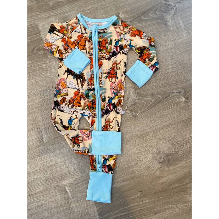 My Hometown Baby - Wholesale Onesie - Kids - Lil' Buckaroo Vintage Western Print Convertible Bamboo Zippy6