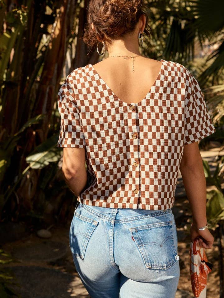 Mykonos Small Check S/S Woven - Sepia for wholesale by Brixton