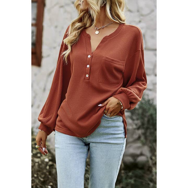 Supreme Fashion - Wholesale Blouse - Women's - Solid V-Neck Loose Fit Long Sleeve Top