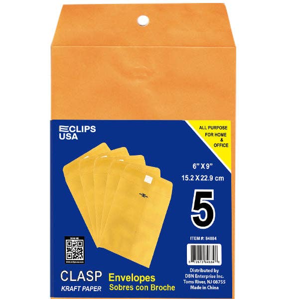 Enveloppes à fermeture Kraft 6x9 pouces, paquet de 5 – 48 unités pour la vente par Eclips USA