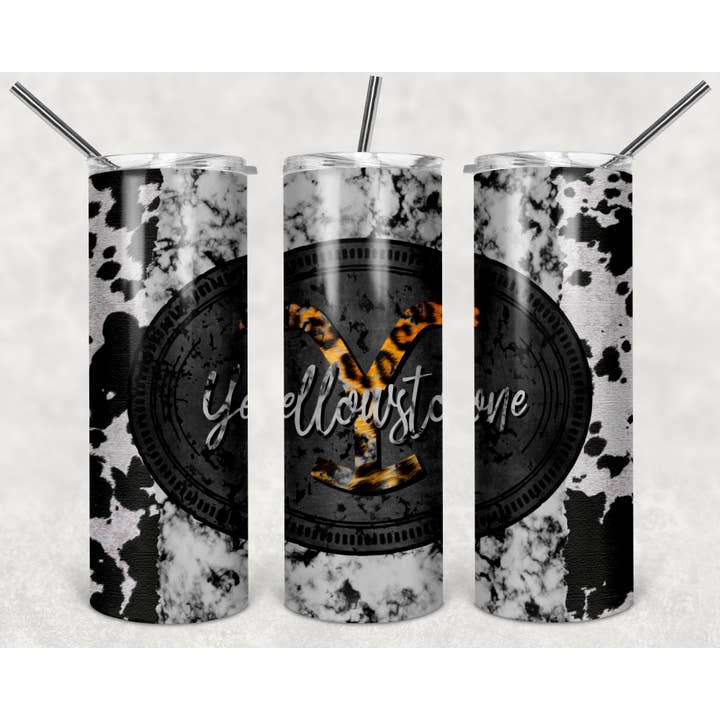 Gobelet Skinny Ranch jaune à imprimé vache de 20 oz pour la vente par WST Wholesale